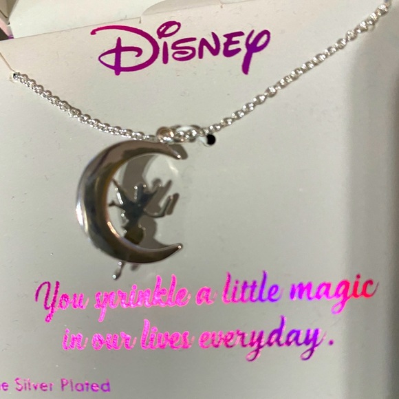 DISNEY NWT 2017 TINKER BELL FAIRY ON MOON SILVER PLATED NECKLACE ORIGINAL BOX - Picture 7 of 10
